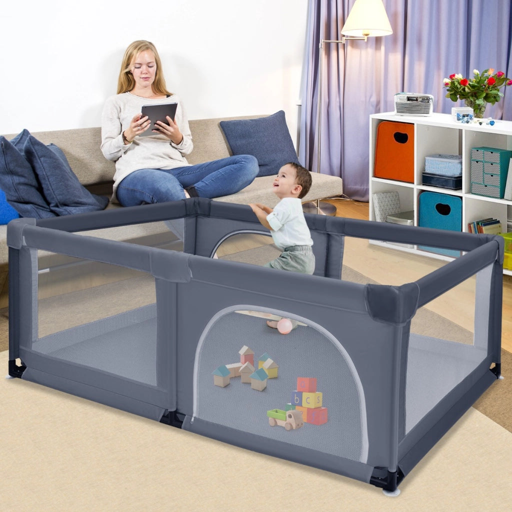 Box portatile sicuro per bambini, Centro attivit¨¤ con cancello rete traspirante e cerniera durevole Grigio scuro-Cancelletti di sicurezza