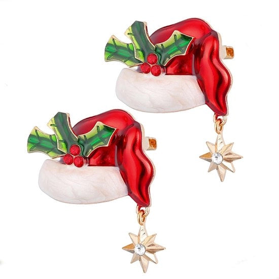 Set di decorazioni natalizie da 2 pezzi - Cappello/broche - Punta per festa - Materiale: plastica/metallo - Duraturo - Dimensioni: 4,7 x 3,6 cm
