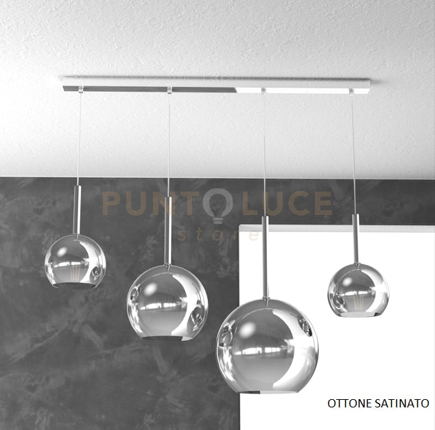 SOSP. OTTONE SAT. RETTANGOLARE 4 LUCI VETRI (1 GRANDE+1 MEDIO+2 PICCOLO) TUTTI CROMO 1155OS-S4 RMIX-CR