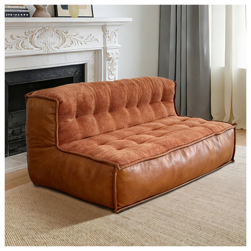 DIVANO 2 POSTI CON SCHIENALE CAPITONNÉ CURVO, MARRONE, FLANELLA