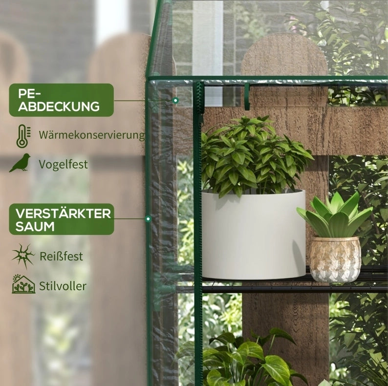 Serra da balcone compatta 3 ripiani con 6 scaffali in filo metallico e copertura in plastica trasparente