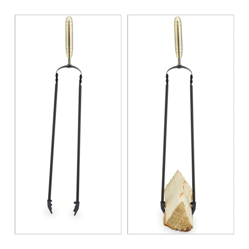 Set di 5 attrezzi per camino accessori in acciaio e ottone tra cui pala spazzola supporto e attizzatoio nero 13_0002444