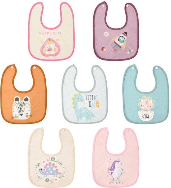 Set di salviette per bambini, 7-pack salviette impermeabili per bambini, salviette morbide e assorbenti per bambini con chiusura a bottone, salviette per bambini con cuciture per prevenire il pianto, set di salviette per bambini per ragazzi e ragazze