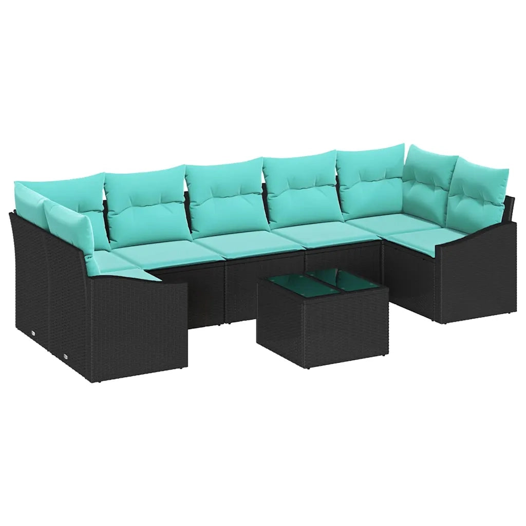 Set di divani con cuscino 8 pcs Nero e Turchese polyrattan