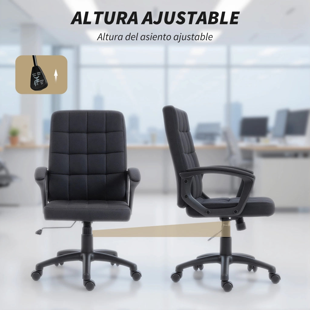 Sedia da Ufficio Giratoria Imbottita con Schienale e Braccioli Altezza Regolabile ¨C Zephmum ¨C Nero