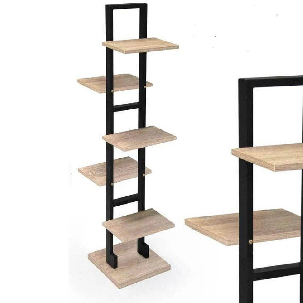 Trade Shop - Scaffale Portaoggetti Libreria 5 Ripiani Legno 30x30x131 Cm Metallo Nero 783197 -