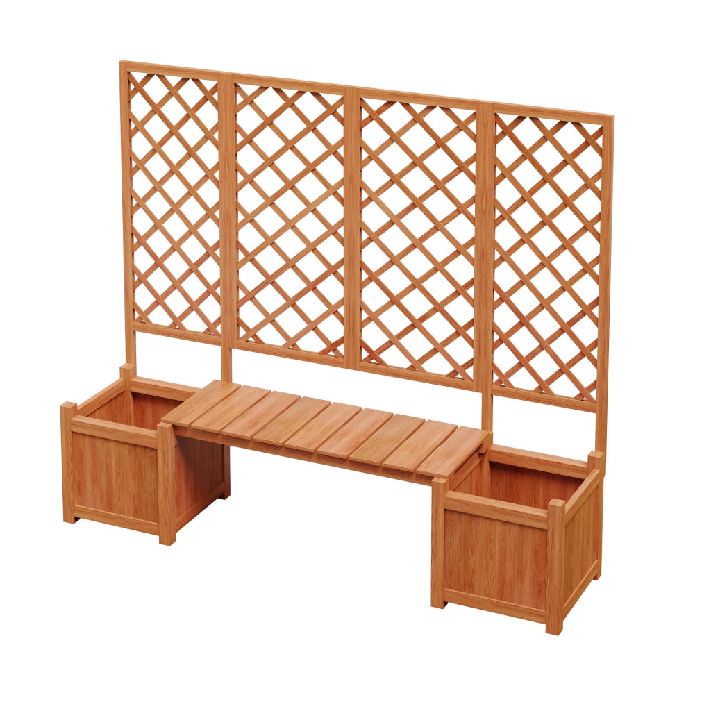 Fioriera con grigliato e panca; Ampio Spazio; Legno Massello di Abete; Marrone; per Giardino Terrazza Balcone 169¡Á145¡Á42 cm