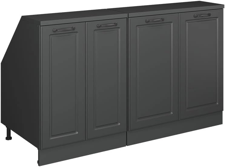 Set di mobili sottotetto Rion, Antracite casa di campagna, 140 cm Set di 2 carcasse armadio profondità 60 cm, adatto per il salvaspazio sotto tetti spioventi