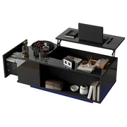 Tavolino da caff猫 100x50x40 cm; alzata idraulica con vano nascosto e cassetto; pannello truciolare nero
