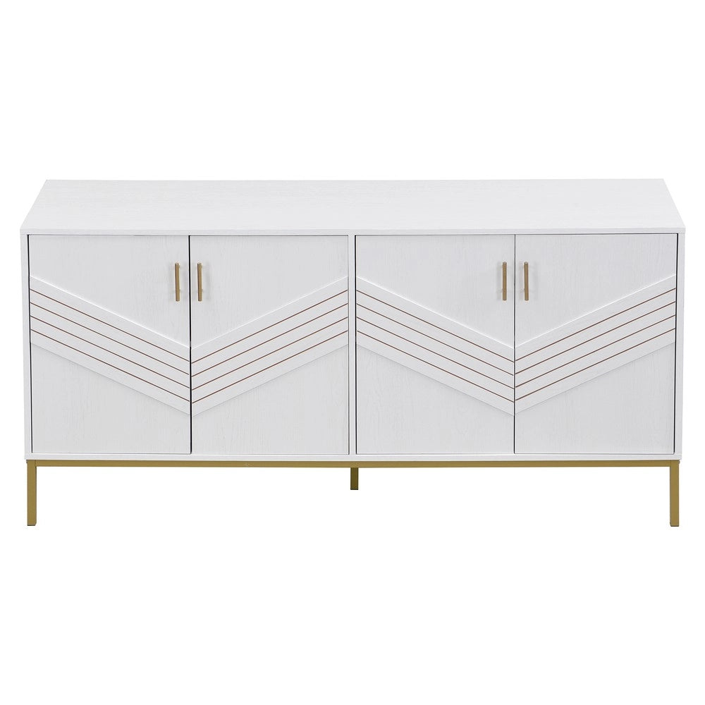 Credenza Moderna con 4 Ante ¨C MINIMAL ¨C Bianco e Oro, MDF, Gambe in Metallo, Ripiani Regolabili