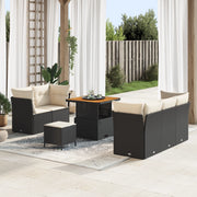 Set Divano da Giardino in 8 Pezzi con Cuscini Nero Polyrattan Acacia