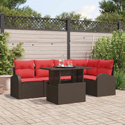 Set Divano da Giardino 6 pcs Marrone e rosso polyrattan