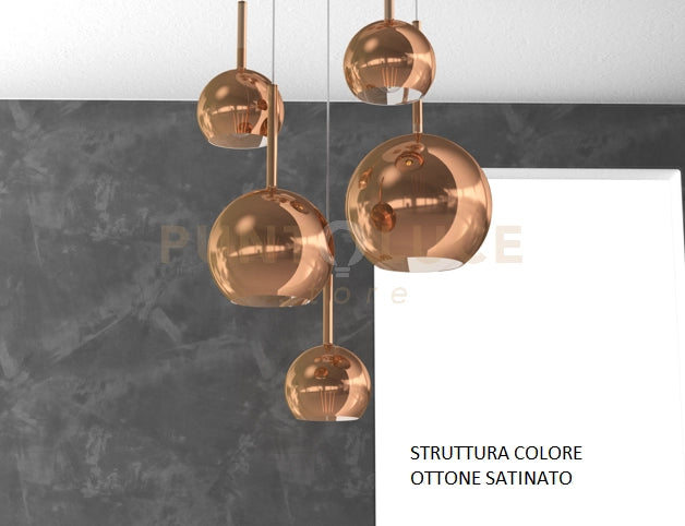 SOSP. OTTONE SAT. RETTANGOLARE 5 LUCI VETRI (1 GRANDE+1 MEDIO+3 PICCOLO) TUTTI RAME 1155OS-S5 RMIX-RA