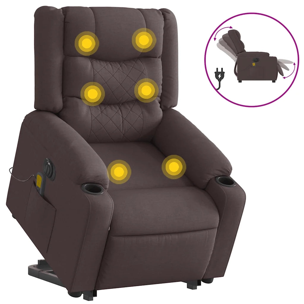 Poltrona Alzapersona Massaggio Elettrica Marrone Scuro Tessuto 3310284