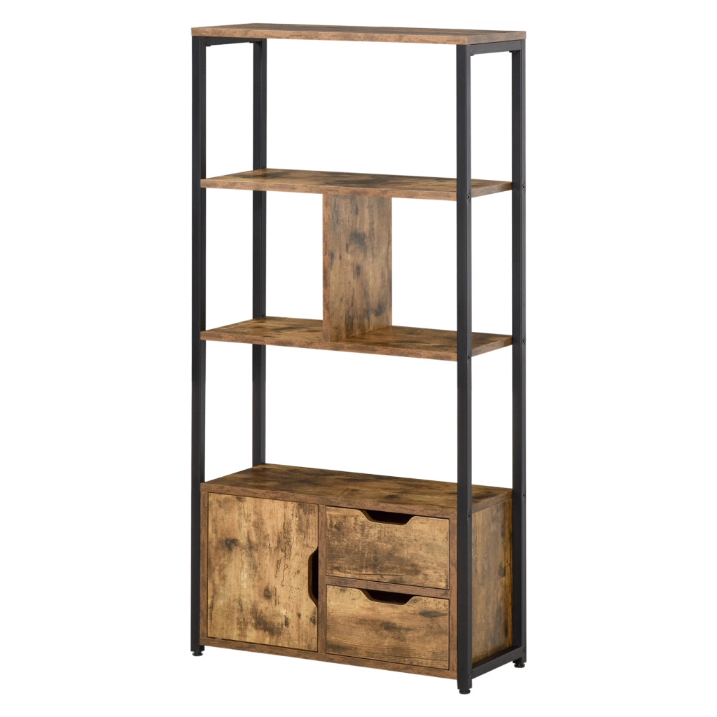 Libreria con Armadietto e Cassetti Stile Industriale ¨C Zephmum ¨C Nero e Legno 58x24x122 cm