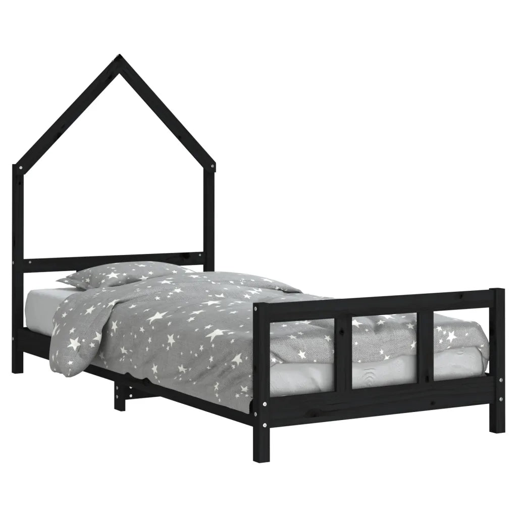 Giroletto per Bambini | Letto Infantile | Lettino Nero 90x190 cm in Legno Massello di Pino