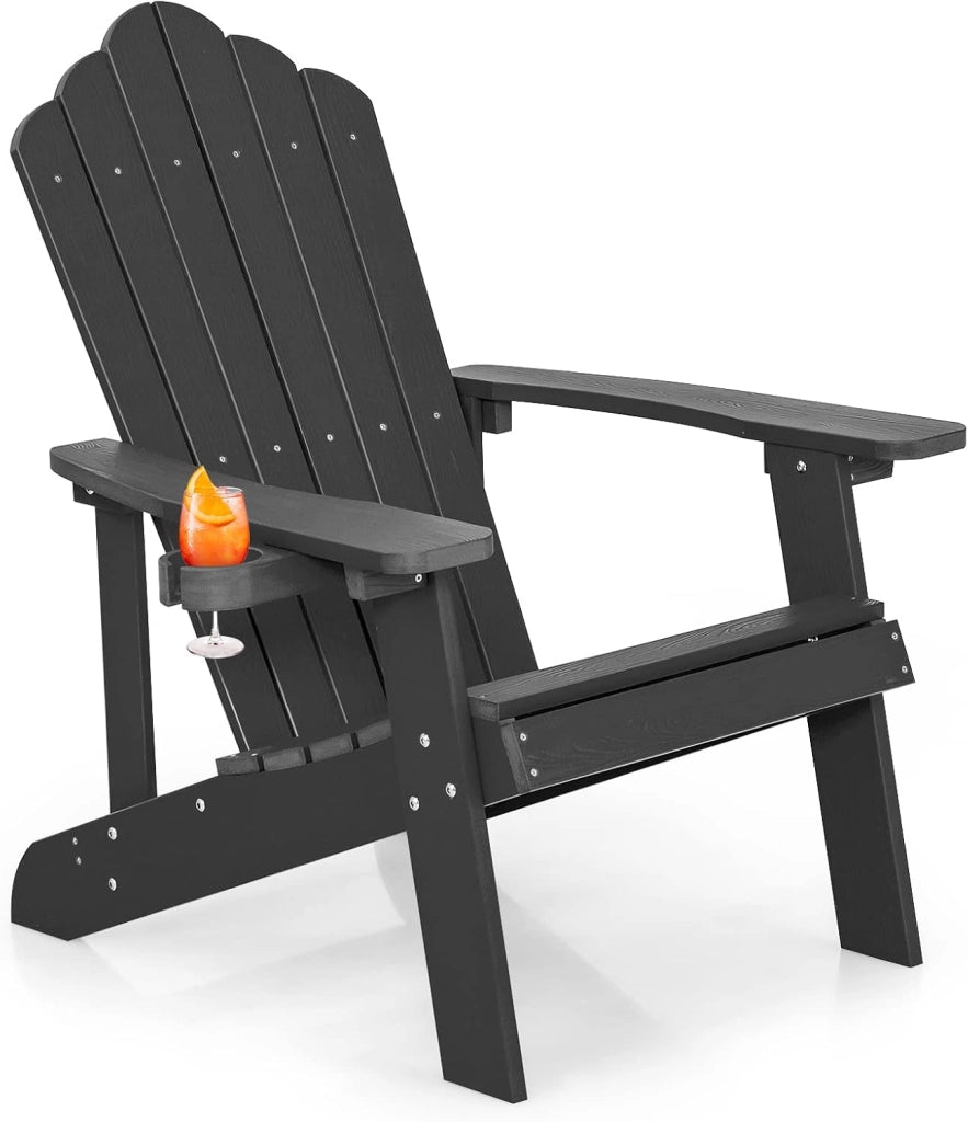 Adirondack - Poltrona grande lounge per patio con portabicchieri regolabile, sedia antincendio all'aperto, resistente alle intemperie, in legno, per copertura, giardino, 85 x 77 x 94 cm