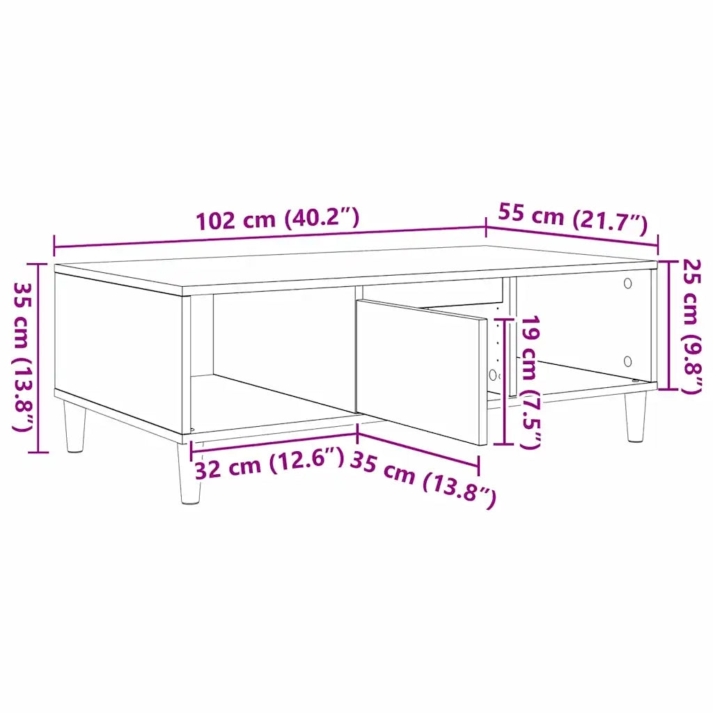 vidaXL Tavolino da salotto Grigio sonoma 103.5 x 60 x 35 cm