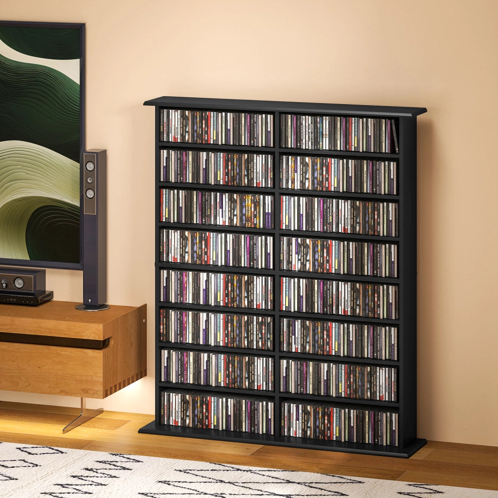 Mobile Libreria porta CD a 16 Ripiani dal Design Moderno in Legno, 106.5x24x126.3 cm, Nero