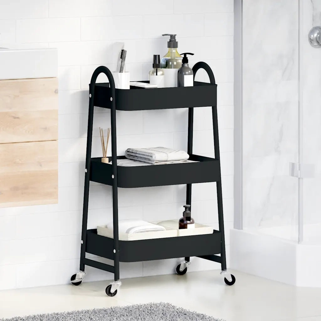 Carrello Portaoggetti a 3 Ripiani Nero 42x41,5x77 cm in Acciaio CFW9012441
