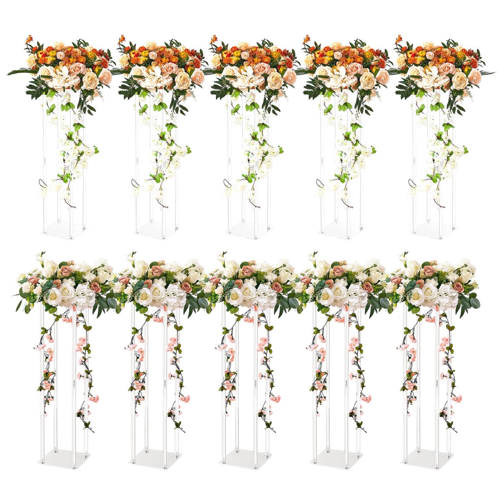 Set 10 Colonne Portafiori in Acrilico Trasparente 200x200x600 mm, Supporto Floreale Cubico Robusto per Centrotavola Matrimonio ed Eventi