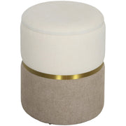 Pouf contenitore con coperchio, anello in metallo, design bicolore, 36 x 36 x 44 cm, bianco crema