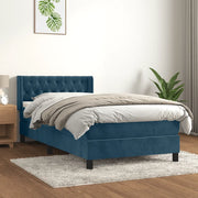 Giroletto a Molle con Materasso Blu Scuro 90x200 cm in Velluto