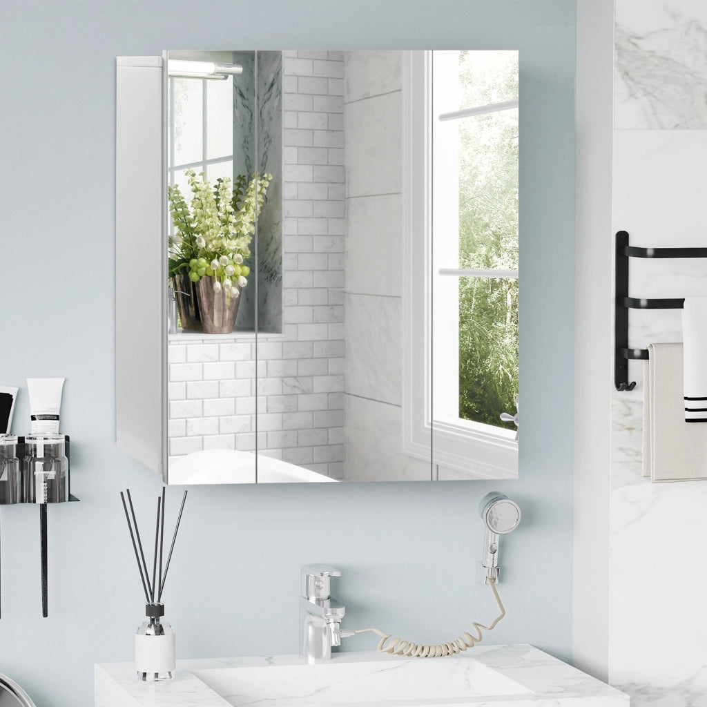 Armadietto Bagno con 3 Ante Specchiate e Ripiani Regolabili, 70x15x60cm, Bianco