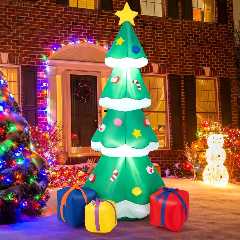 Albero di Natale, Decorazioni Natalizie Gonfiabili 180 CM, con Luci LED, Soffietto Integrato, Resistente alle Intemperie, Addobbi Natalizi per Esterno Interno per Casa, Giardino, Cortile