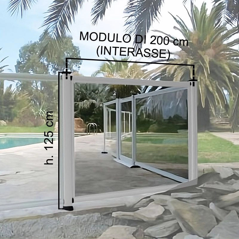 Recinzione Di Sicurezza Per Piscina In Vetro E Alluminio Crystal Shield Sp01 - Kit Modulo 200 X H. 122 Cm Altezza: 122 cm