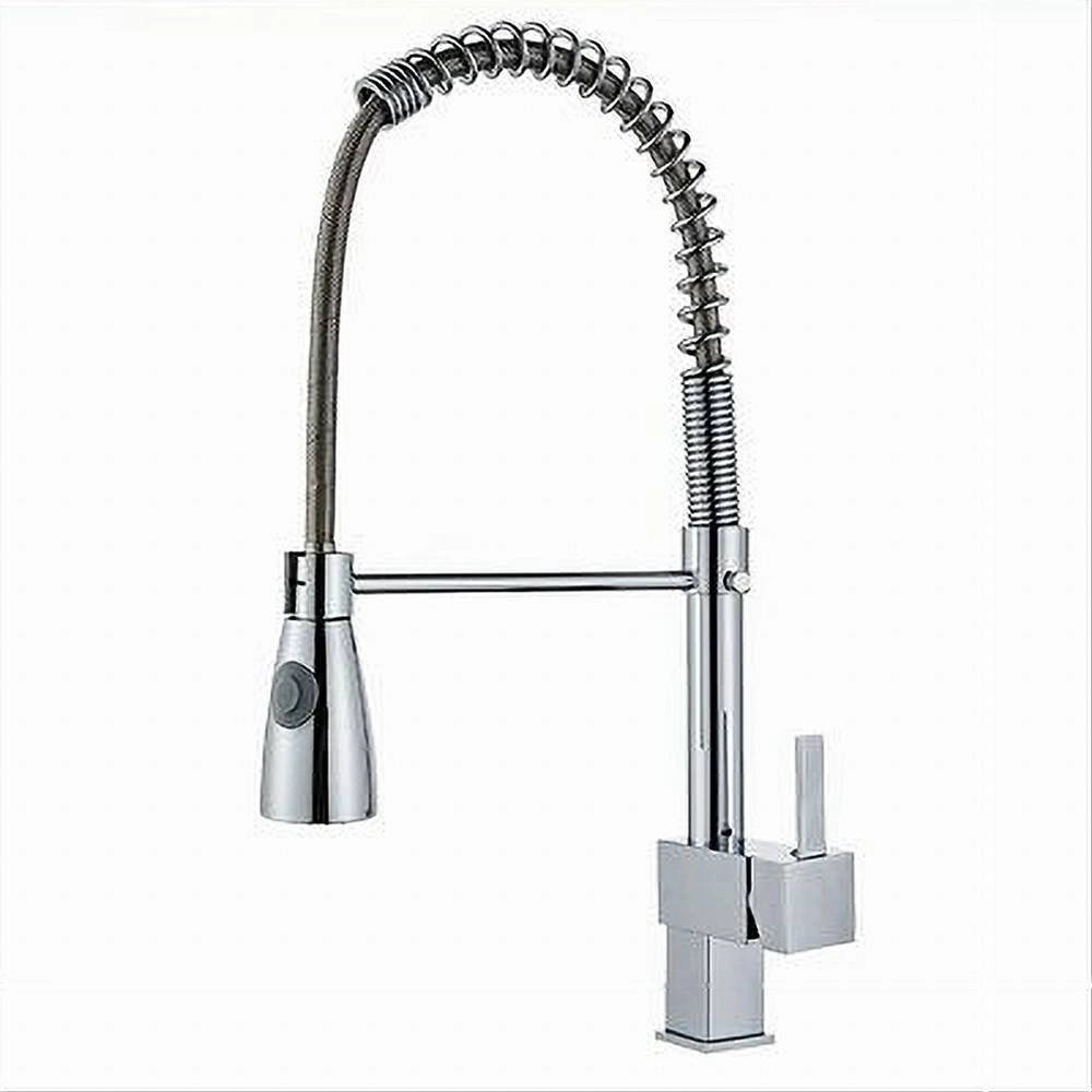 Trade Shop - Miscelatore Rubinetto Lavello Cucina Getto A Molla Bocca Girevole Base Quadra 87469 -