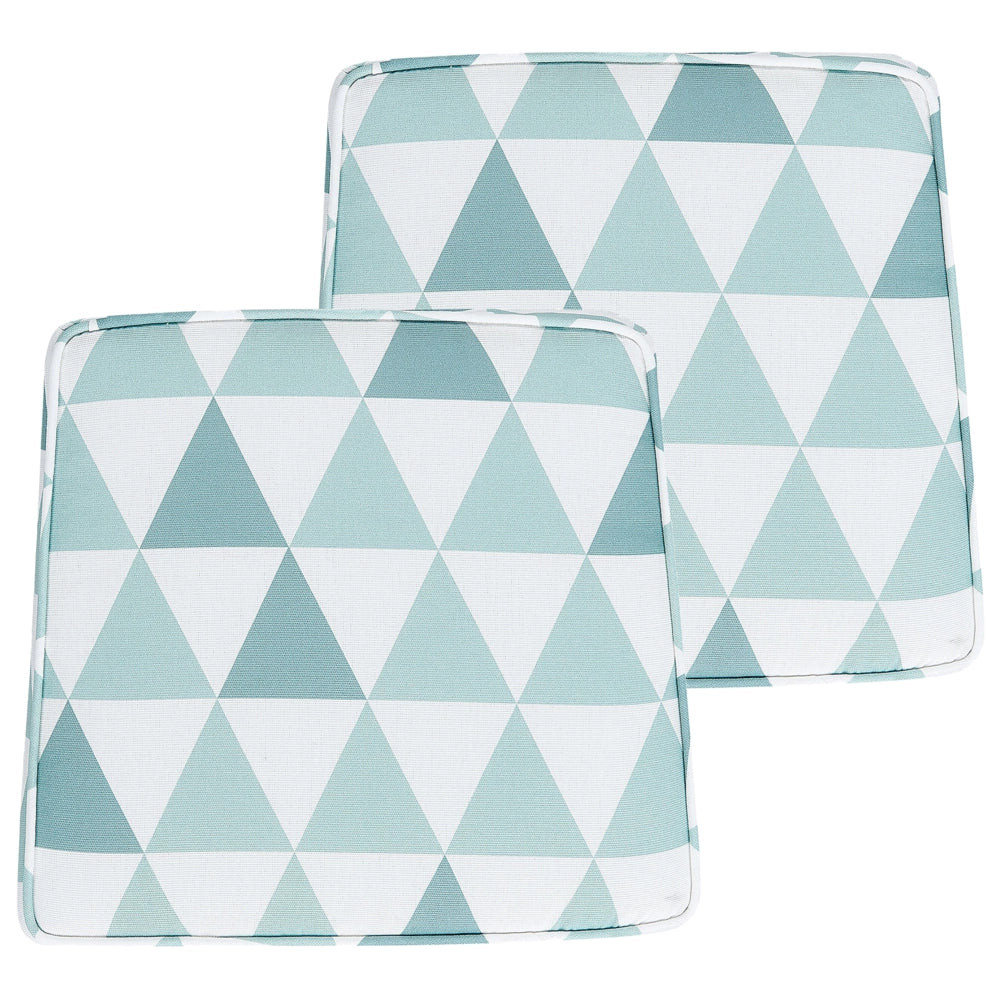Set di 2 cuscini per sedia da giardino azzurro e bianco 37 x 34 cm motivo a strisce per esterno legami resistenti ai raggi UV