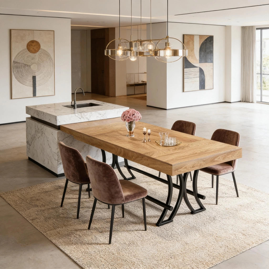 Tavolo alto rettangolare con poggiapiedi in metallo piano in MDF effetto legno nero marrone per 6-8 persone 160 cm