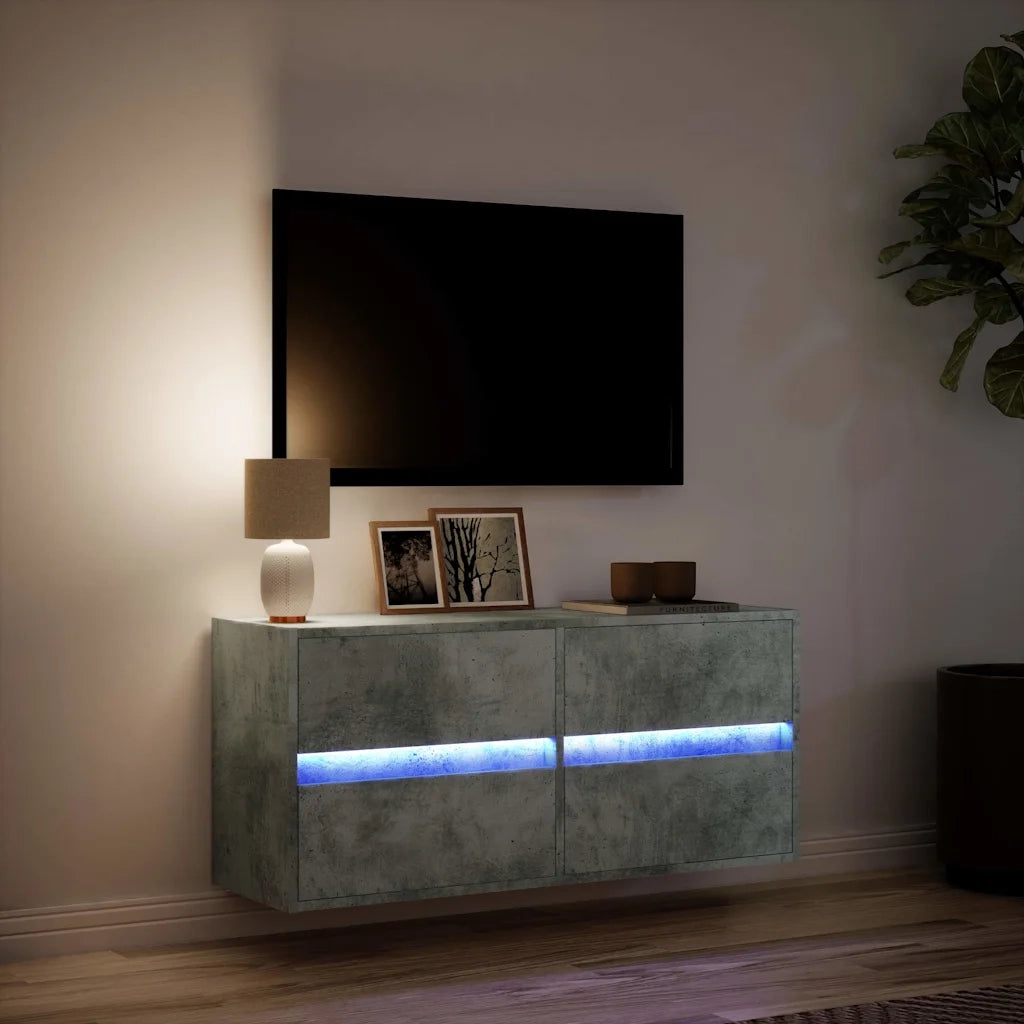 Mobile TV a Parete con Luci LED Grigio Cemento 100x31x45 cm