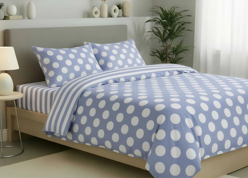 Sacco Copripiumino In 100% Cotone Made Italy Disegno Pois - Piazza E Mezza - Azzurro