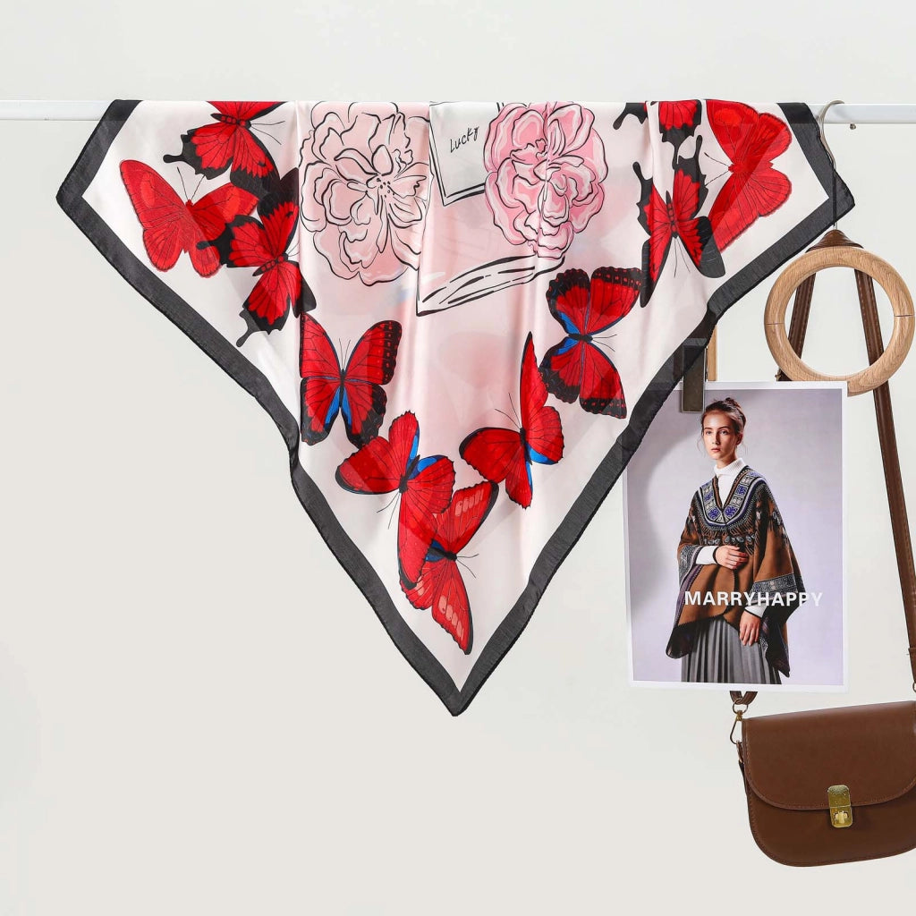 Sciarpa in seta con stampa a farfalle in stile francese, un accessorio sofisticato e versatile per le donne, perfetto come regalo.