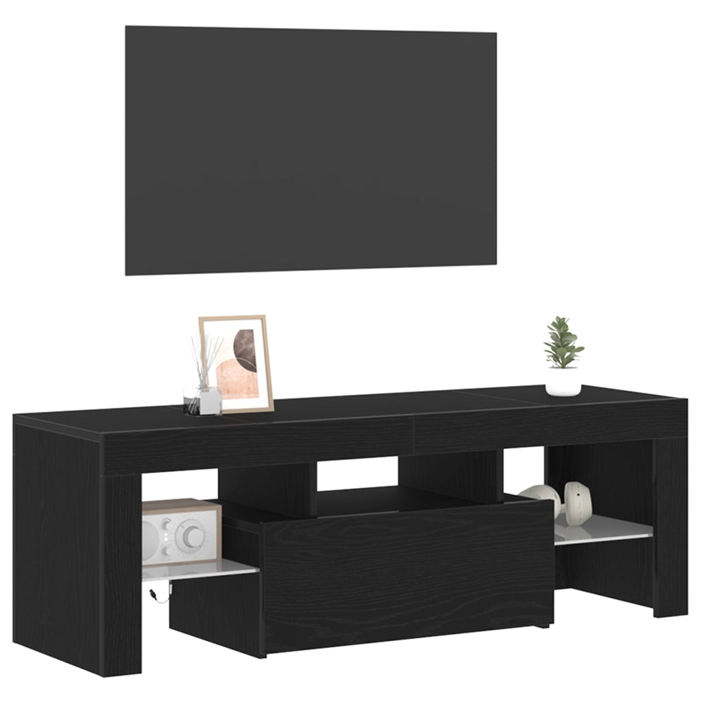 Mobile TV  con luci LED - Nero Rovere 120x35x40 cm
