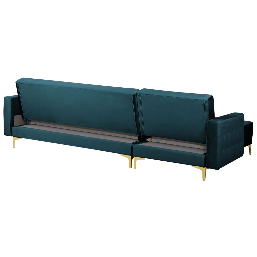 Divano Letto Angolare Tessuto Trapuntato Velluto Verde Acqua Moderna Chaise Longue A 4 Posti Modulare A Forma Di L versione destra