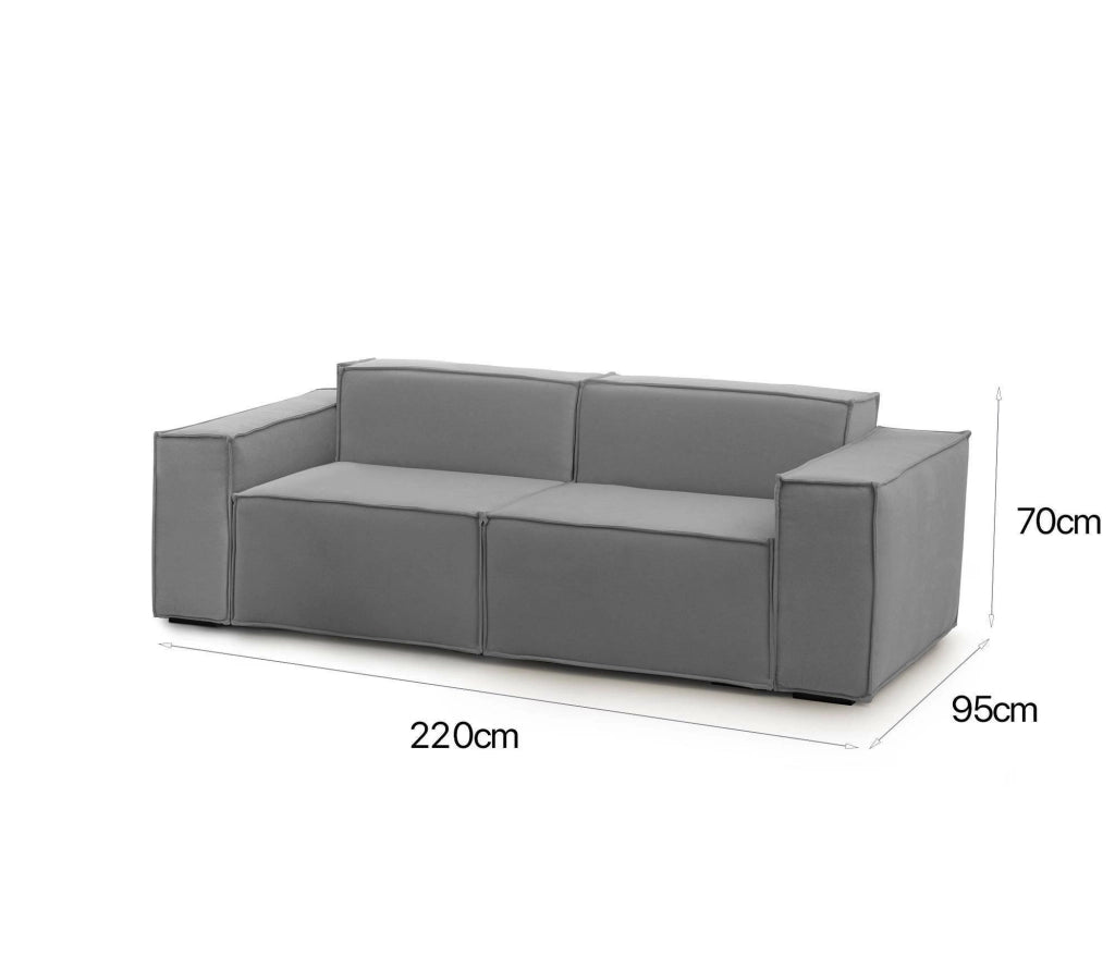 Divano fisso Lepidolite, Divano componibile a 2 posti lineare, Made in Italy, SofÒ  moderno da soggiorno in tessuto, Cm 220x95h70, Grigio