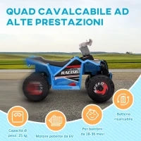 Quad per Bambini 18-36 Mesi in PP e Metallo, Velocità max 2.5 km/h, 70x41.5x48.5 cm, Blu Grigio e Nero