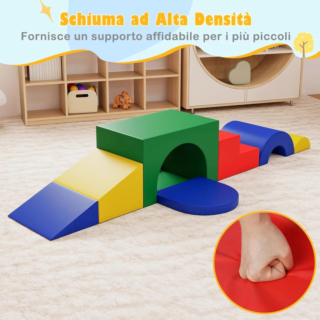 Set di 7 Blocchi da Arrampicata e Strisciamento per Bambini da 1 Anno in Su, Set di Costruzioni in Schiuma da Interno per Bambini a Arrampicarsi, Strisciare e Scivolare (Verde)