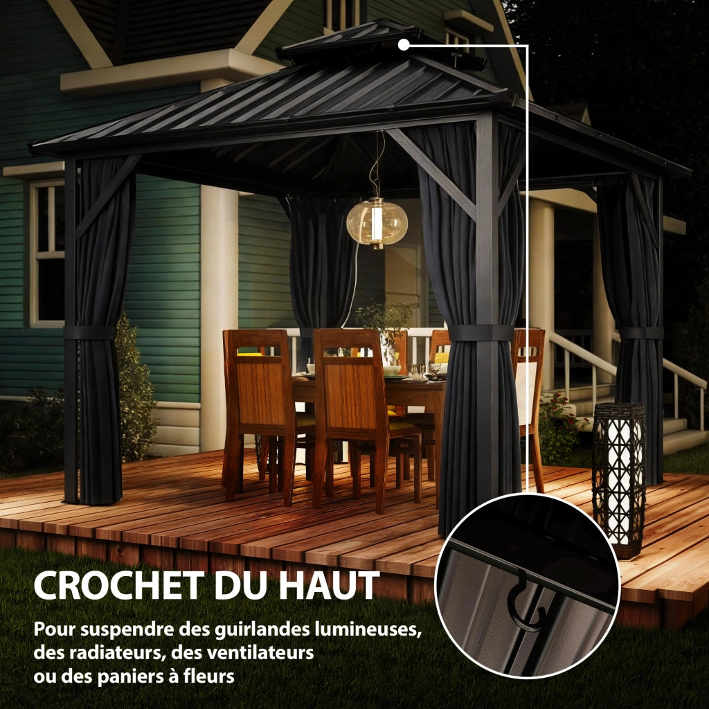Gazebo 3x3m ¨C zephmum ¨C tetto rigido alluminio acciaio grigio scuro