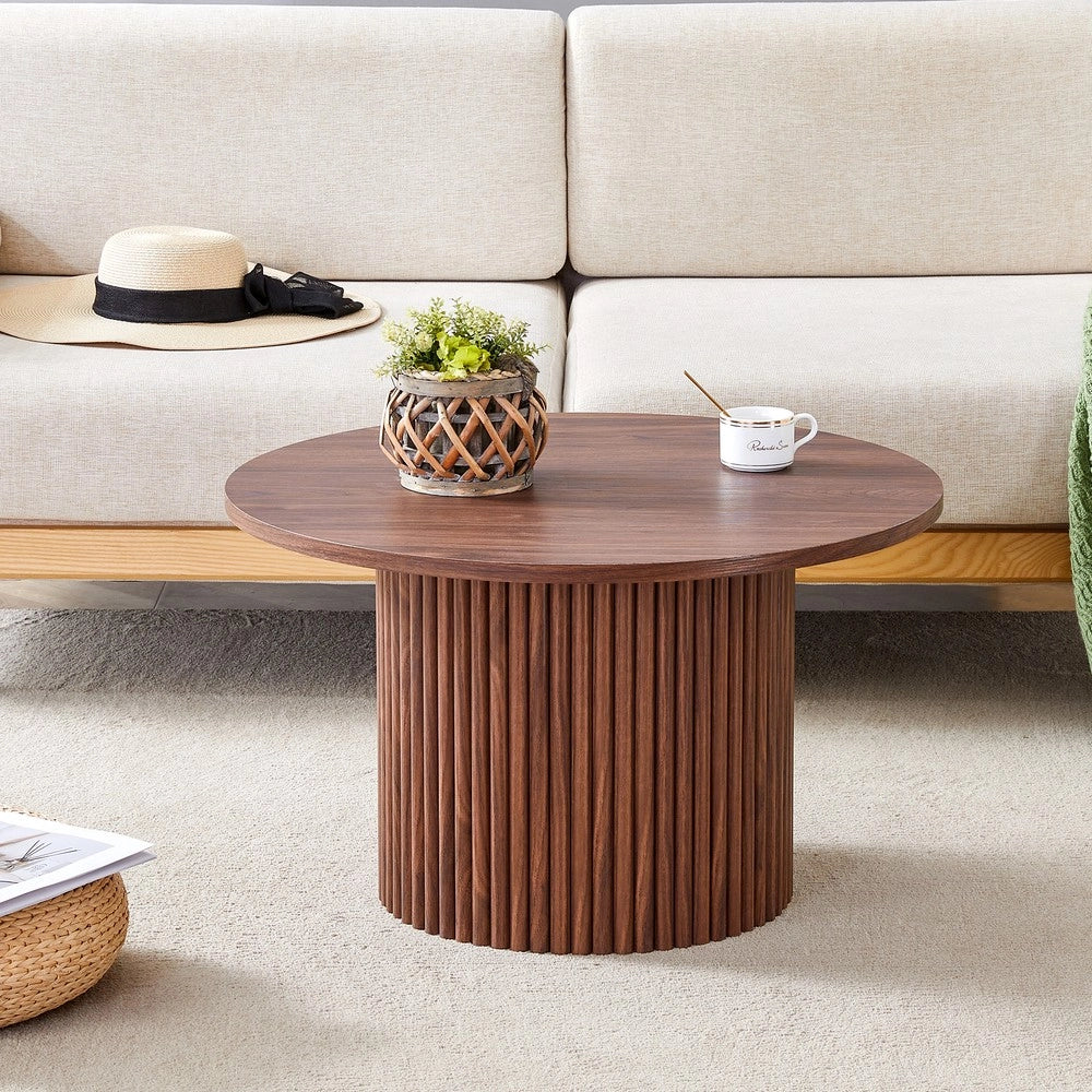 Tavolino da Caff¨¨ Rotondo in MDF ¨C MINIMAL ¨C Noce, Design Gambe in Metallo, ?70 cm