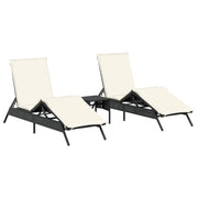 Lettini Prendisole 2 pz | Sdraio da giardino | Lettino da sole con Tavolino Nero in Polyrattan