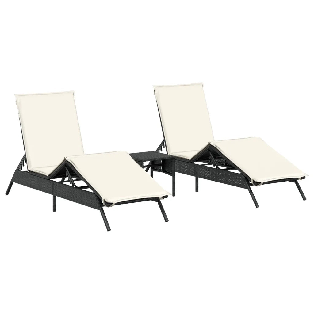 Lettini Prendisole 2 pz | Sdraio da giardino | Lettino da sole con Tavolino Nero in Polyrattan