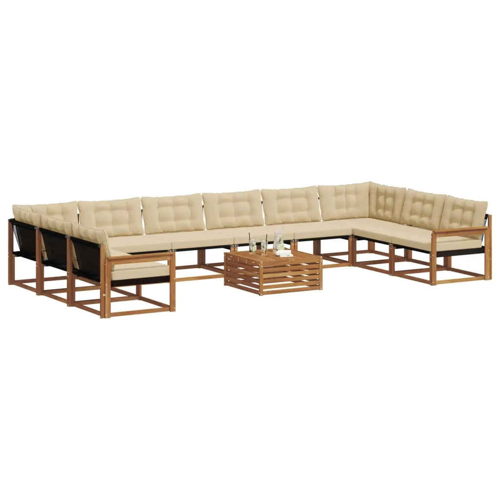 Set di divani da esterno con cuscino 11 pcs Naturale e Beige 3369908