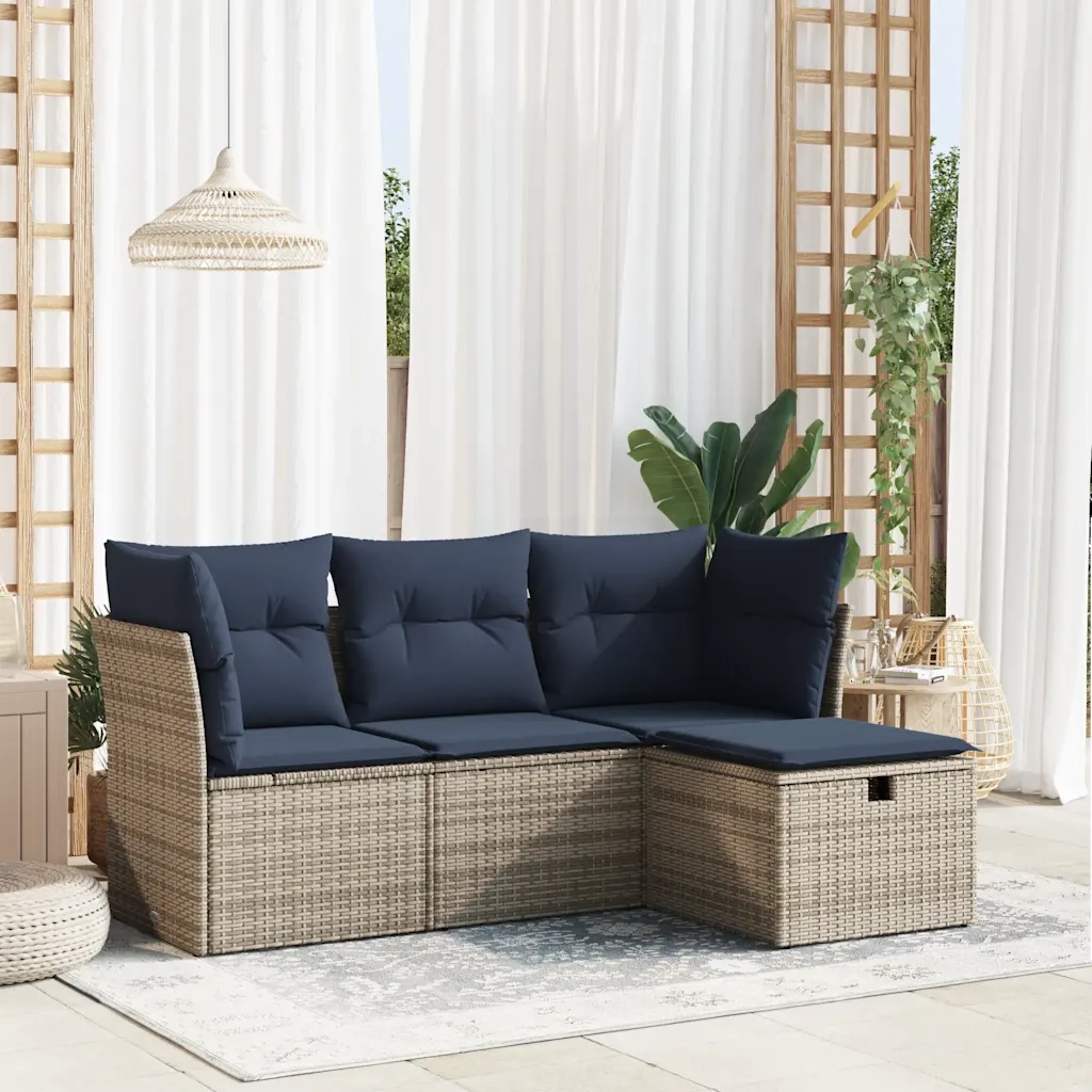 Set Divani da Giardino 4 pz con Cuscini in Polyrattan Grigio 3325257
