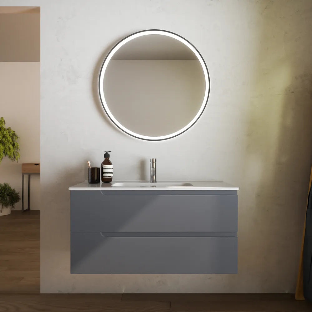 Mobile bagno sospeso 120 cm due cassetti grigio opaco con lavabo | Ardenne