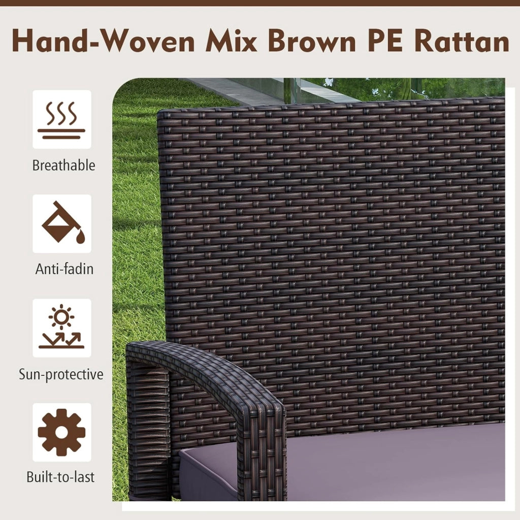 GIANTEX Panca da Giardino 2 Persone in Rattan, Panca da Esterno con Cuscino di Seduta Rimovibile, Struttura in Metallo, Carico 360 kg, Schienale e Braccioli, per Veranda, Giardino, Balcone, Terrazza