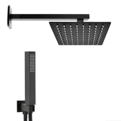 Set doccia nero opaco con braccio soffione rettangolare 30x20 e kit doccia